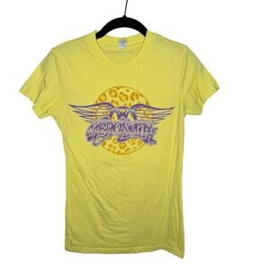 TULTEX / yellow purple cheetah Aerosmith fitted short sleeve band tee / M